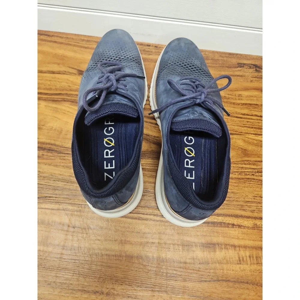 Cole Haan Mens ZeroGrand 360 Laser Wingtip Oxford Shoes Blue Nubuck Mens Size 9